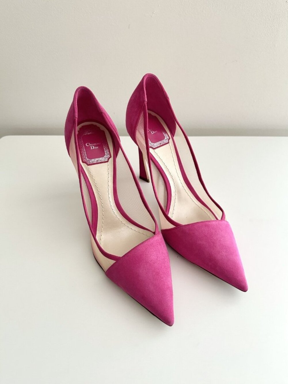 Christian Dior Pink Suede Mesh Pointy Toe Pumps Size 38